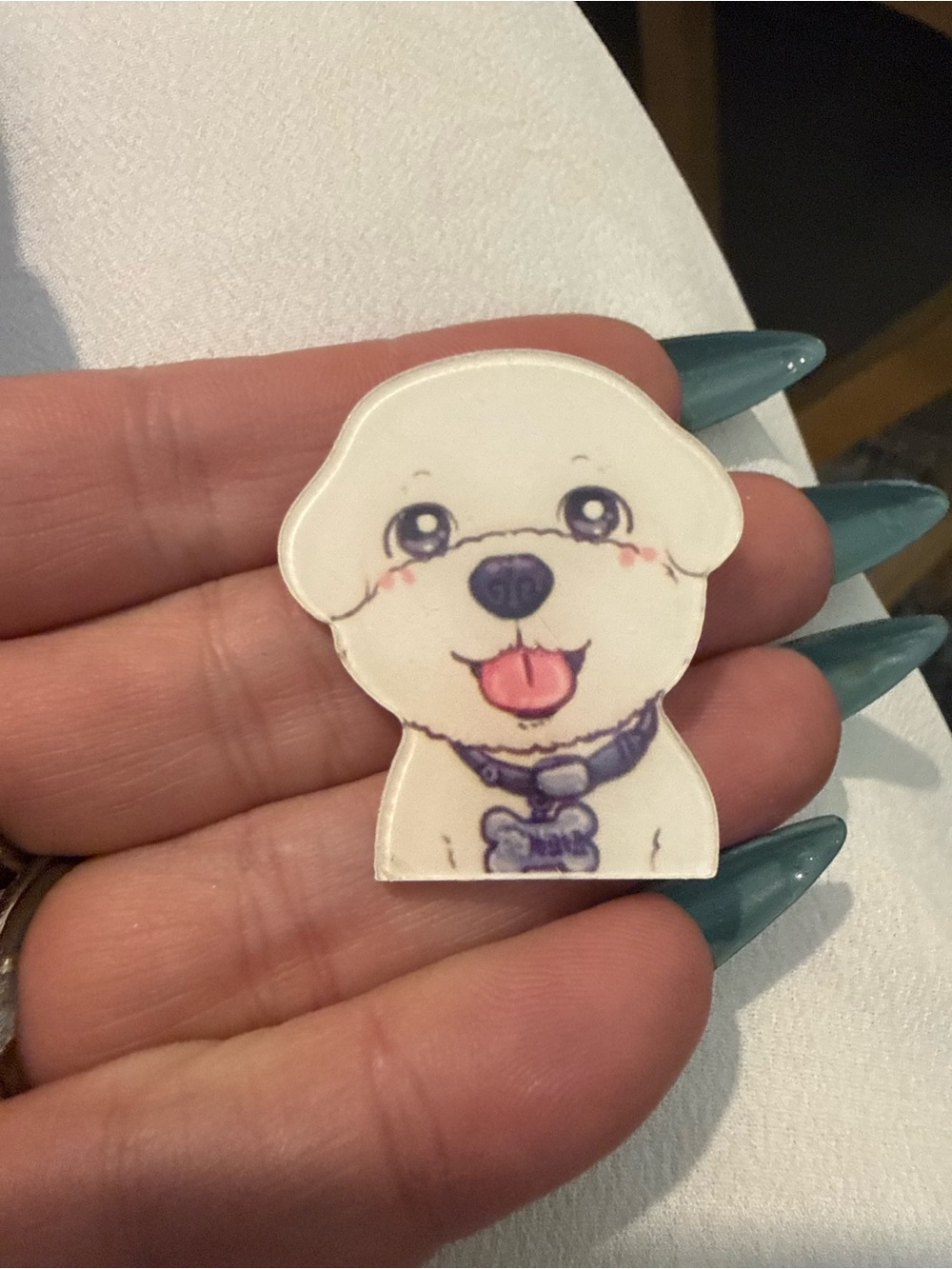 Cute White Dog Enamel Pin with Purple Collar - Unbranded